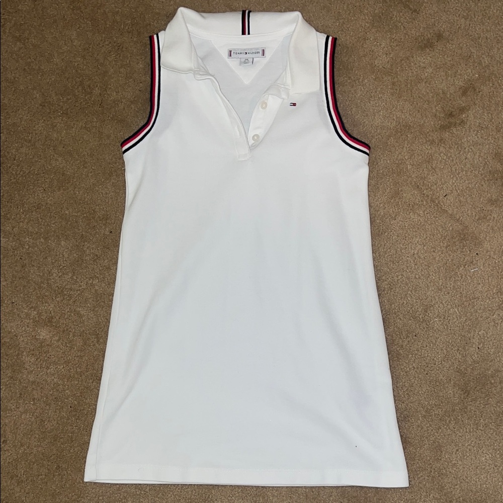 Tommy Hilfiger White Sleeveless Polo Dress with Red and Black Trim